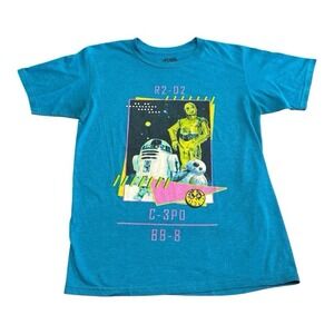 Star Wars Shirt Medium R2D2 C-3PO BB-8 Teal Tagless‎